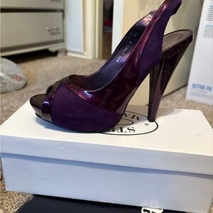 ANDREA Deep Purple Peep-Toe Slingback Heels